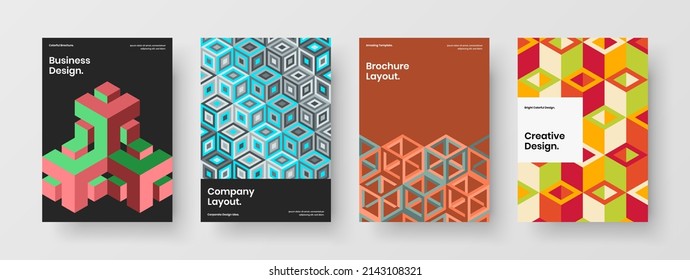 Trendy corporate cover A4 vector design concept collection. Original geometric tiles company identity illustration bundle.