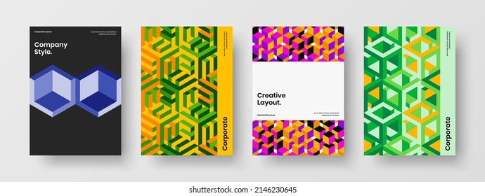 Diseño de portada corporativa de moda, conjunto de distribución vectorial. Colección de plantillas de informe anual de hexágonos geométricos vivos.