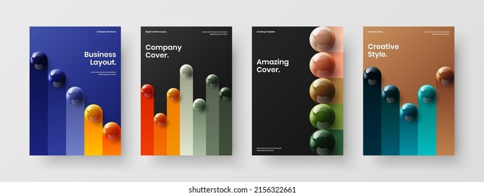 Trendy corporate cover design vector illustration composition. Simple 3D balls leaflet template set.