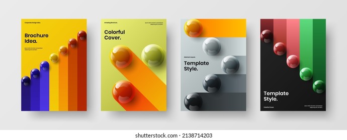 Conjunto de diseño de vectores de portada corporativa de moda. Composición de diseño de rótulos de esferas realistas y únicas.