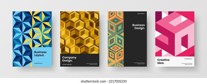 Trendy corporate identity A4 design vector layout set. Isolated mosaic hexagons journal cover illustration composition.