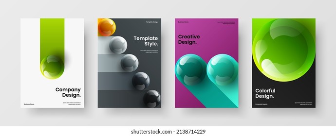 Conjunto de concepto de diseño de vector A4 de identidad corporativa de moda. Composición geométrica de la plantilla de afiches de bolas 3D.