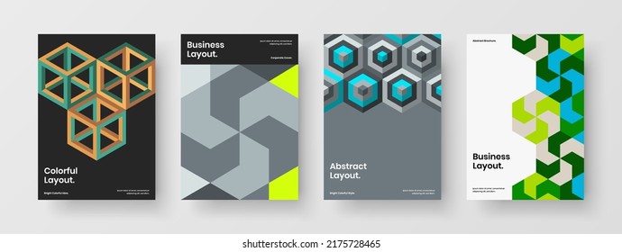 Trendy corporate identity A4 vector design concept composition. Isolated geometric tiles magazine cover layout bundle.