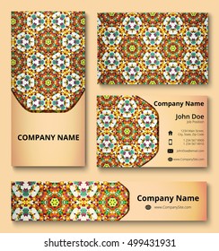 Trendy corporate identity mock-up of business card, banner and invitation card with colorful decorative design
