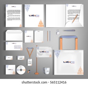 Trendy corporate identity template design with an element of decorative flower. Modern abstract business set stationery. 