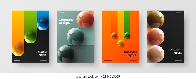 Colección de conceptos de diseño de vectores de identidad corporativa de moda. Esferas minimalistas realistas en conjunto de ilustraciones.