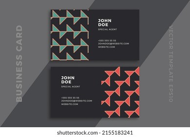 Trendy corporate stationery mockup with artistic geometric pattern. Elegant abstract business card dark templates. Clean and simple vector editable background with sample text. EPS10