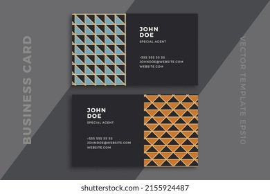 Trendy corporate stationery mockup with artistic geometric pattern. Modern abstract business card dark templates. Clean and simple vector editable background with sample text. EPS10