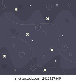 Trendy Cosmic Celestial Valentines Hearts Stars Abstract Astrologic Background Vector