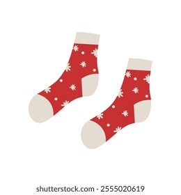 Trendy cotton and woolen socks with different textures isolated on white background. Vector illustration. Knitted socks icon different colors and sizes . Cozy winter, autumn and could season time .