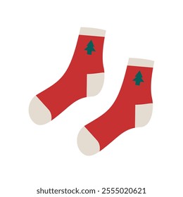 Trendy cotton and woolen socks with different textures isolated on white background. Vector illustration. Knitted socks icon different colors and sizes . Cozy winter, autumn and could season time .