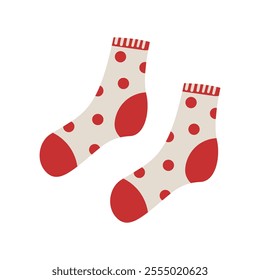 Trendy cotton and woolen socks with different textures isolated on white background. Vector illustration. Knitted socks icon different colors and sizes . Cozy winter, autumn and could season time .