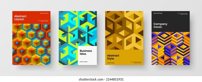 Trendy cover A4 design vector illustration composition. Original mosaic pattern booklet template set.