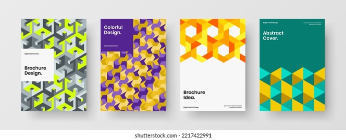 Trendy cover A4 vector design layout composition. Unique mosaic hexagons banner template set.