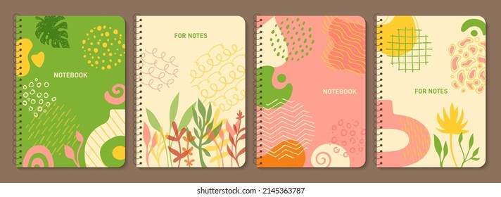 Trendfarbene Abdeckung und abstrakter organischer Formsatz. Botanisches Blumendesign-Element für Notebook-Planer, Broschüre, Buch, Katalog. Decorative Seitenhintergrund, exotische Blattblume, handgezeichnet, biblischer Vektorgrafik