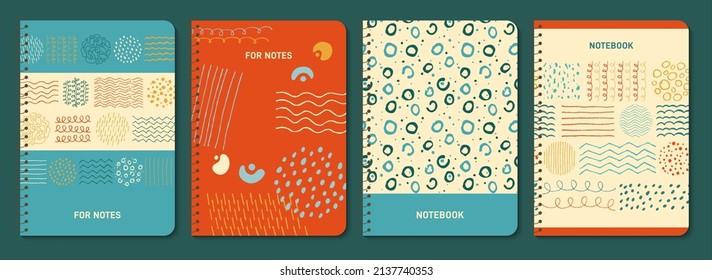 Trendy cover with abstract shape set. Hand drawn oriental pattern design for notebook planner, brochure, book, catalog collection. Decorative page background, organic scribble form exotic vector