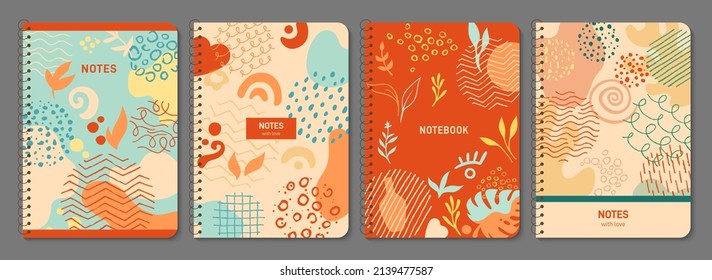 Trendy cover and abstract shape set. Botanical floral design element for notebook planner, brochure, book, catalog collection. Decorative page background organic form exotic, hand drawn vector