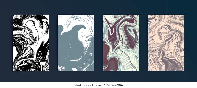 Trendy cover design with liquid background. Marble vector texture set