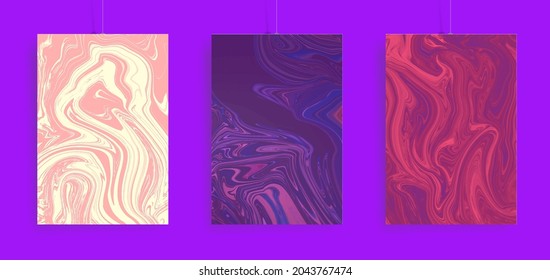 Trendy cover design with liquid background. Marble vector texture set