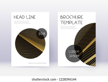 Trendy cover design template set. Gold abstract lines on black background. Flawless cover design. Great catalog, poster, book template etc.