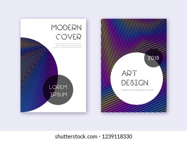 Trendy cover design template set. Rainbow abstract lines on dark blue background. Graceful cover design. Wonderful catalog, poster, book template etc.