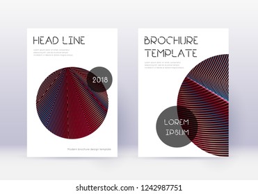 Trendy cover design template set. Red abstract lines on white blue background. Glamorous cover design. Wonderful catalog, poster, book template etc.
