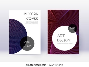 Trendy cover design template set. Violet abstract lines on dark background. Grand cover design. Tempting catalog, poster, book template etc.