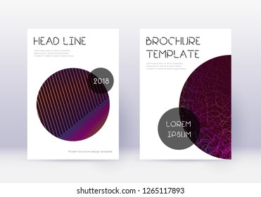 Trendy cover design template set. Rainbow abstract lines on wine red background. Glamorous cover design. Shapely catalog, poster, book template etc.