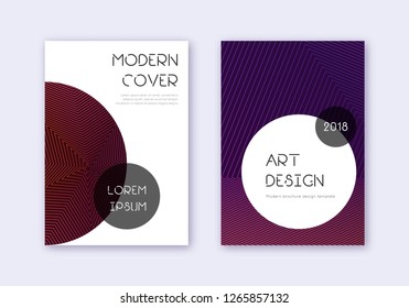 Trendy cover design template set. Violet abstract lines on dark background. Great cover design. Admirable catalog, poster, book template etc.