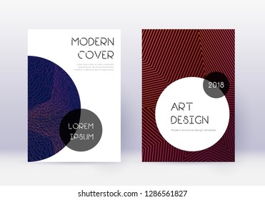 Trendy cover design template set. Violet abstract lines on dark background. Grand cover design. Wondrous catalog, poster, book template etc.
