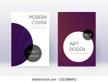 Trendy cover design template set. Violet abstract lines on dark background. Grand cover design. Sublime catalog, poster, book template etc.
