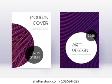 Trendy cover design template set. Violet abstract lines on dark background. Great cover design. Beautiful catalog, poster, book template etc.