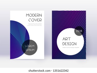 Trendy cover design template set. Neon abstract lines on dark blue background. Gorgeous cover design. Worthy catalog, poster, book template etc.