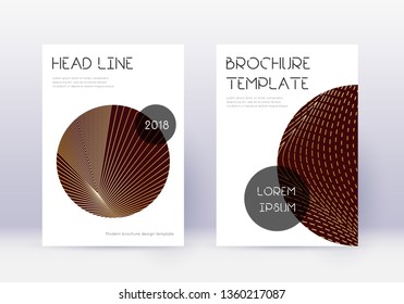 Trendy cover design template set. Gold abstract lines on maroon background. Flawless cover design. Noteworthy catalog, poster, book template etc.