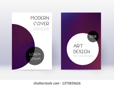 Trendy cover design template set. Violet abstract lines on dark background. Grand cover design. Surprising catalog, poster, book template etc.