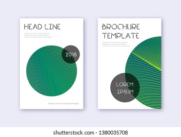 Trendy cover design template set. Green abstract lines on dark background. Fresh cover design. Delightful catalog, poster, book template etc.