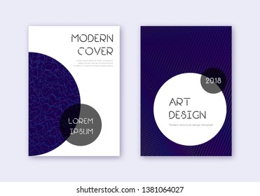 Trendy cover design template set. Rainbow abstract lines on dark blue background. Graceful cover design. Pleasing catalog, poster, book template etc.