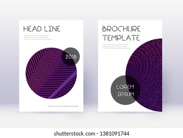 Trendy cover design template set. Violet abstract lines on dark background. Good-looking cover design. Magnificent catalog, poster, book template etc.