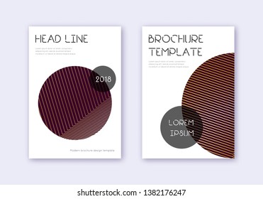 Trendy cover design template set. Gold abstract lines on maroon background. Flawless cover design. Pleasing catalog, poster, book template etc.