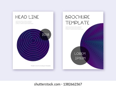 Trendy cover design template set. Neon abstract lines on dark blue background. Fresh cover design. Positive catalog, poster, book template etc.