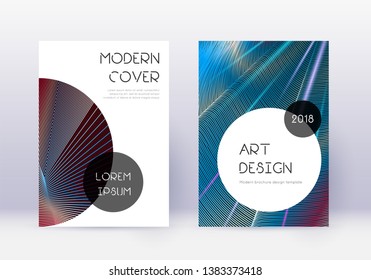 Trendy cover design template set. Red abstract lines on white blue background. Grand cover design. Magnetic catalog, poster, book template etc.