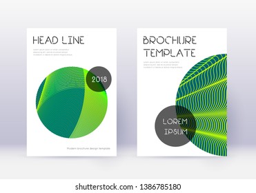 Trendy cover design template set. Green abstract lines on dark background. Fresh cover design. Classy catalog, poster, book template etc.