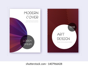 Trendy cover design template set. Violet abstract lines on dark background. Great cover design. Charming catalog, poster, book template etc.