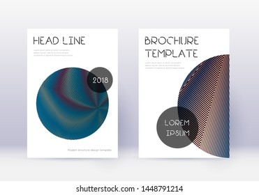 Trendy cover design template set. Red abstract lines on white blue background. Glamorous cover design. Valuable catalog, poster, book template etc.