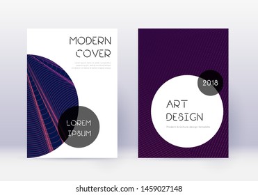 Trendy cover design template set. Violet abstract lines on dark background. Great cover design. Awesome catalog, poster, book template etc.