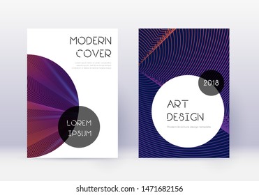 Trendy cover design template set. Violet abstract lines on dark background. Great cover design. Breathtaking catalog, poster, book template etc.