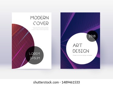 Trendy cover design template set. Violet abstract lines on dark background. Grand cover design. Trending catalog, poster, book template etc.