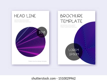 Trendy cover design template set. Neon abstract lines on dark blue background. Fresh cover design. Popular catalog, poster, book template etc.