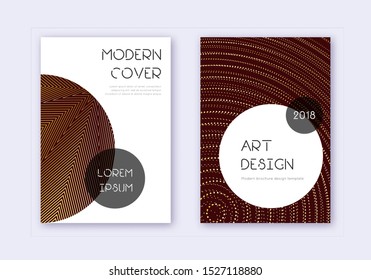 Trendy cover design template set. Gold abstract lines on maroon background. Gorgeous cover design.  catalog, poster, book template etc.