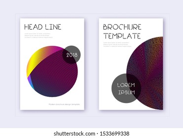 Trendy cover design template set. Rainbow abstract lines on wine red background. Glamorous cover design. Surprising catalog, poster, book template etc.